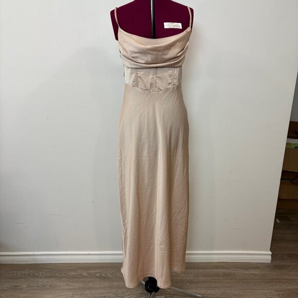 Princess Polly Lillie Midi Dress Beige sz 10 Prom Formal Wedding Guest Dress - Picture 3 of 12